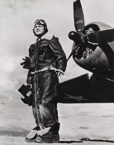 [Margaret Bourke-White in high-altitude flying suit]