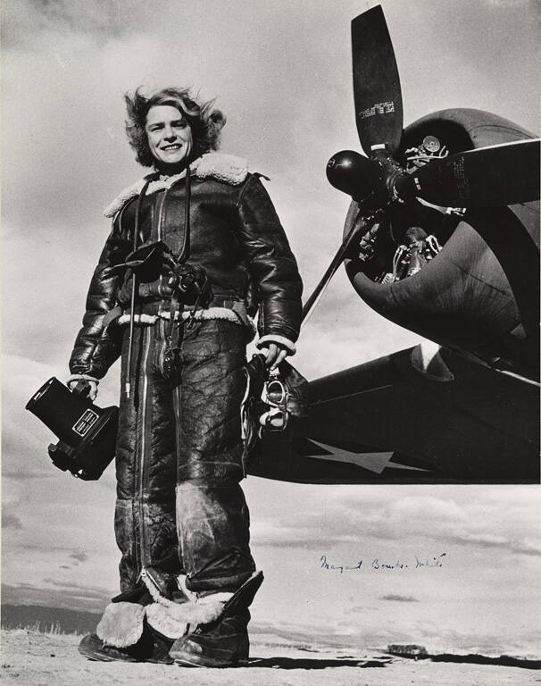 [Margaret Bourke-White in high-altitude flying suit]