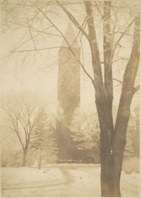 [The Library Tower, from the walk in front of Sage Chapel, Cornell University]