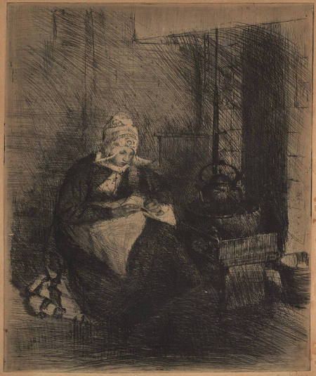 Woman Sewing in Dutch Interior