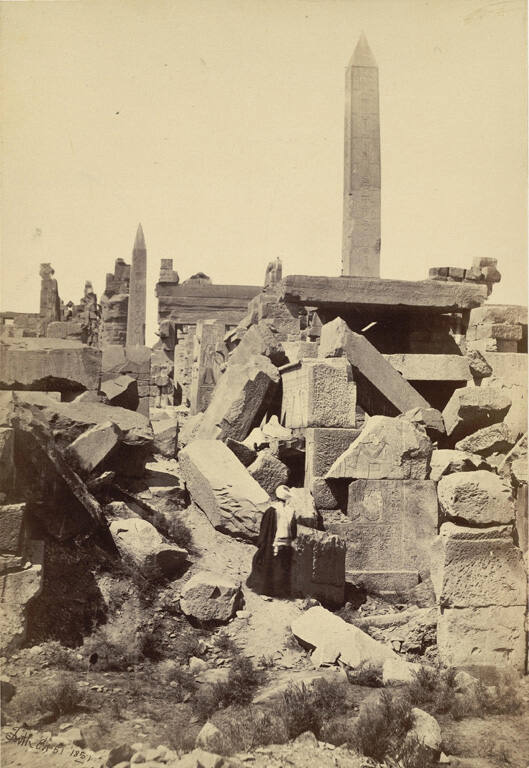 Obelisk and granite lotus column, Karnac, from Egypt and Palestine. Photographed and Described