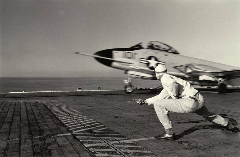 Launching Jet, USS Randolph, Sixth Fleet, 31 September, 1956