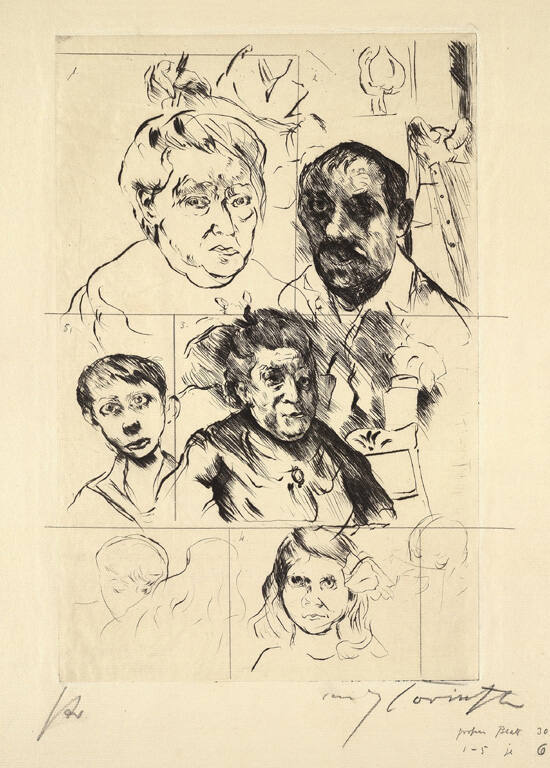 Verschiedene Köpfe und ein Selbstbildnis [Face studies and a self-portrait]