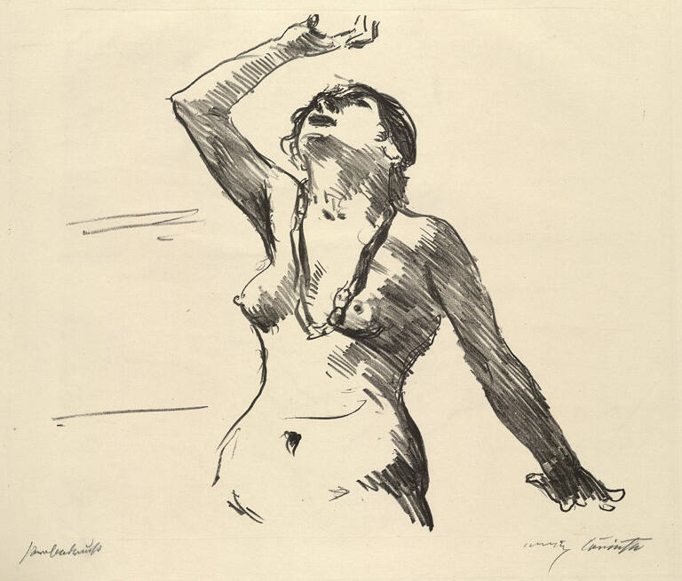 Weiblicher Akt in Abwehr [Female nude in defensive stance]