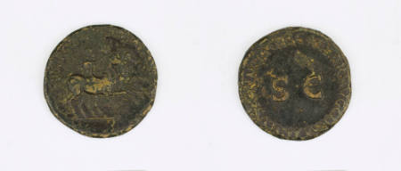 Nero and Druscus, sons of Germanicus and Agrippina Senior (died A.D. 31 and 33) Struck under Emperor Caligula, their Brother, Dupondius (coin)