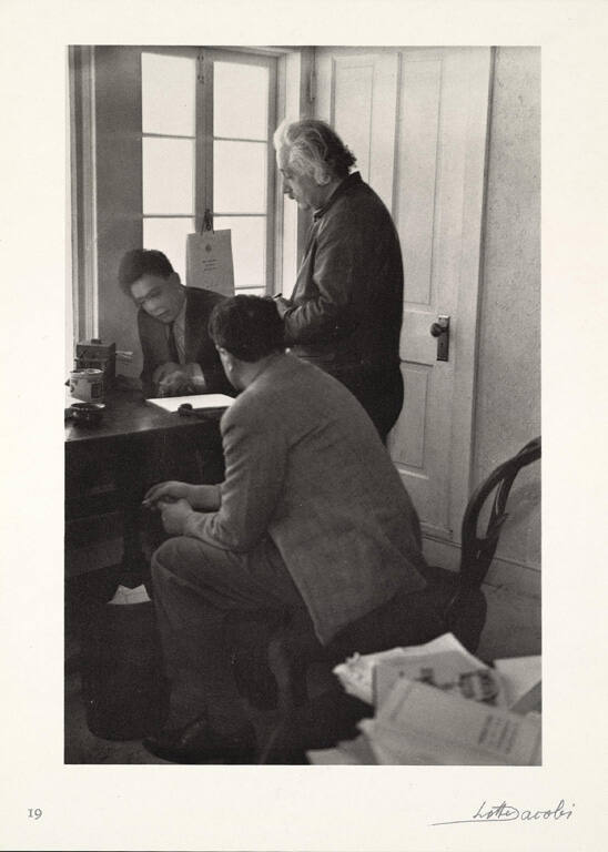 Albert Einstein with Leopold Infeld and Peter Bergmann, from Einstein Portfolio