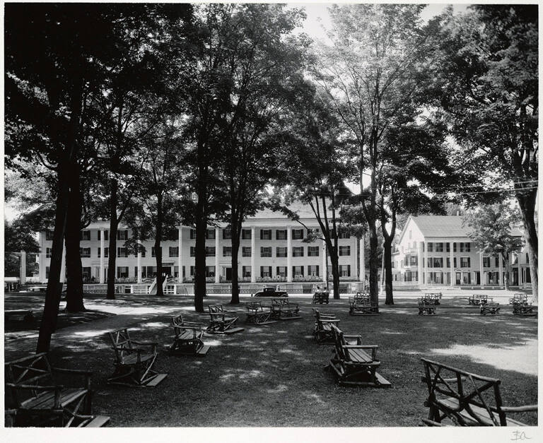 [Park with wooden benches]