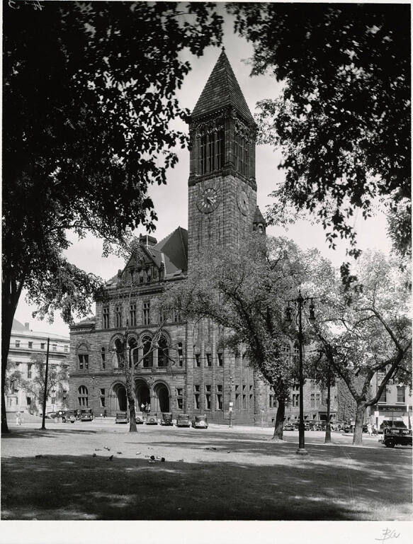 [Romanesque church with clocktower]