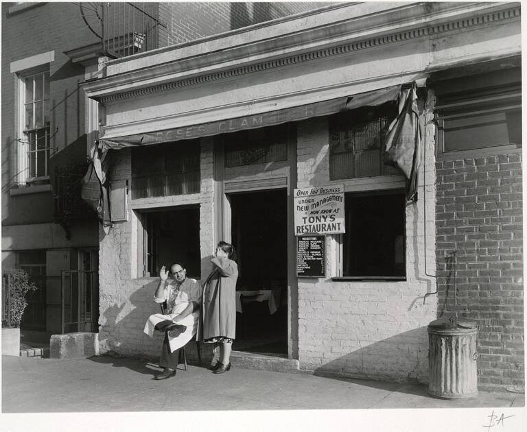 [Couple outside Italian restaurant]