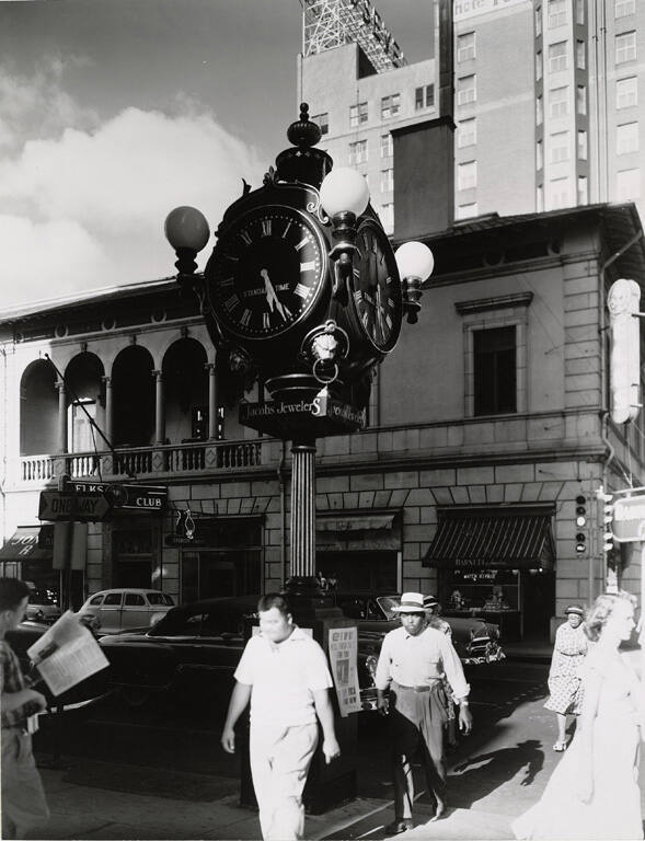 [Clock on street corner]
