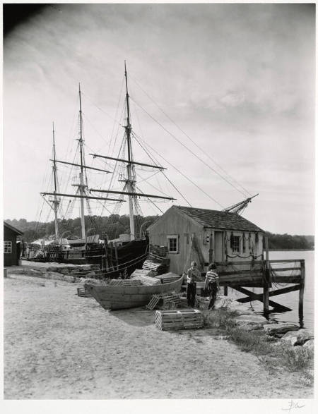 [Children, lobster traps, and ship on coast], from the series Route 1