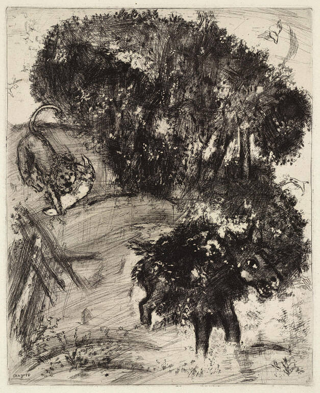 Le Lion et l'âne chassant, from Fables of Fontaine [The Lion and the Ass Hunting]