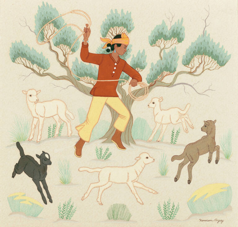 Navajo Boy and Lambs