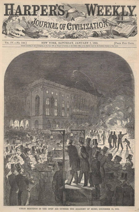 Union Meetings in the Open Air Outside the Academy of Music, December 19, 1859, published in Harper's Weekly