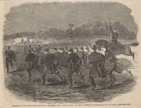 Charge of the First Mass. Regiment on a Rebel Rifle Pit Near Yorktown, published in Harper's Weekly