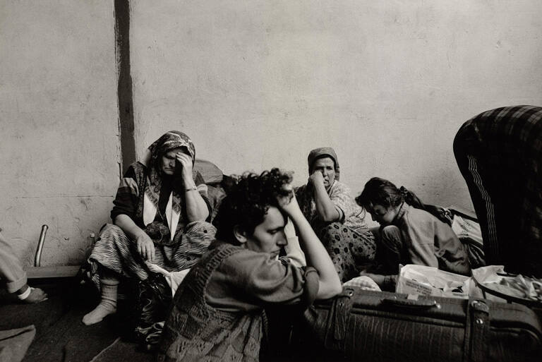 Bosnian Muslim refugees from Banja Luca, arriving at a dispatching center, Travnick, Bosnia