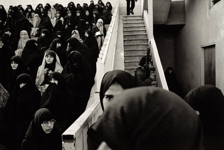 A pro-Khomeini demonstration in a stadium, Tabriz, Iran