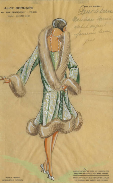 Caucasien: Manteau lainié vert et argent, fourrure lievre gris ("Caucasian": Green & silver woollen coat; grey hare fur)