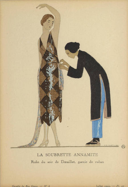 La Soubrette Annamite: Robe du Soir de Doeuillet, garnie de ruban (The Vietnamese lady's-maid: Evening gown by Doeuillet, trimmed with ribbon)
