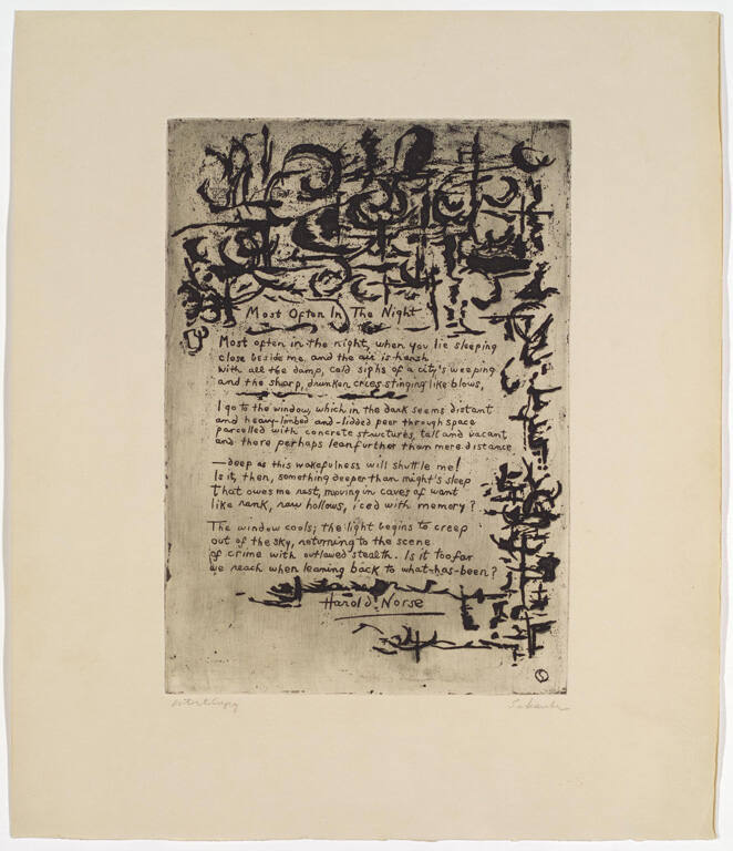 Most Often in the Night, from the portfolio Twenty-One Etchings and Poems