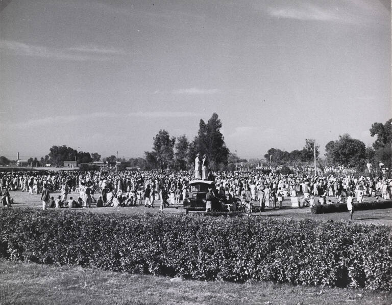 [Muslims gathered in Cunningham Gardens for the first tribal assembly (Jirge) at the Muslim League, at which a tribe acceded to the Government of Pakistan, Peshawar, Pakistan]