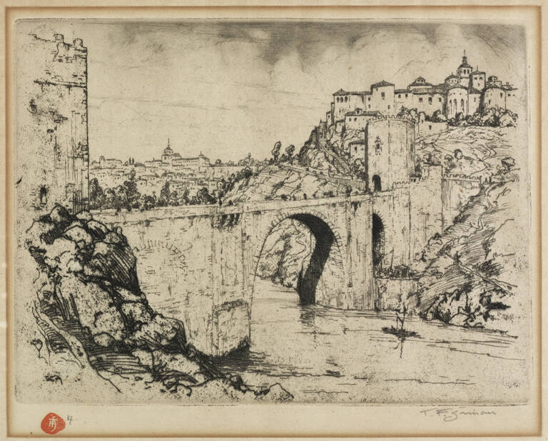 Untitled [landscape with bridge and city in the background]