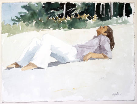 Untitled [man reclining at the beach]