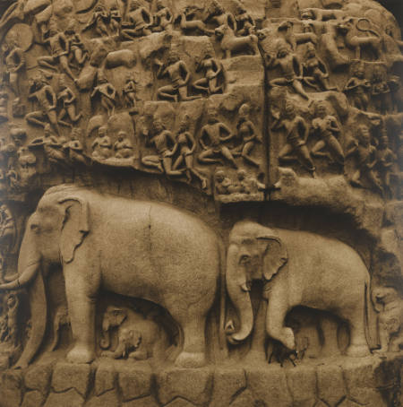 Detail, Arjunas Penance Panel / Creation of the Ganges, monolithic rock carving, 7th century, Mahabalipuram, Tamil Nadu