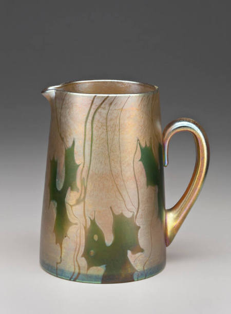Milk Pitcher, Gold With Green Leaves