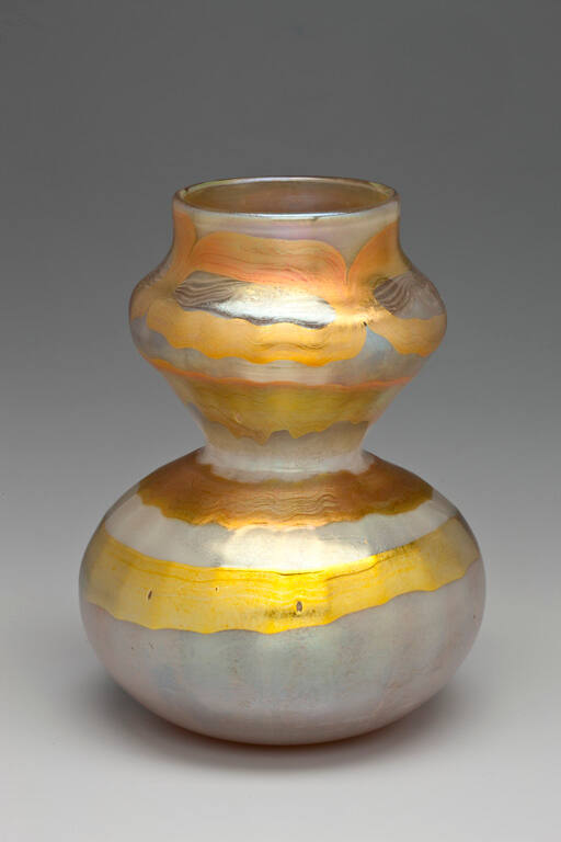 Balloon form vase with bands of abstract gold design