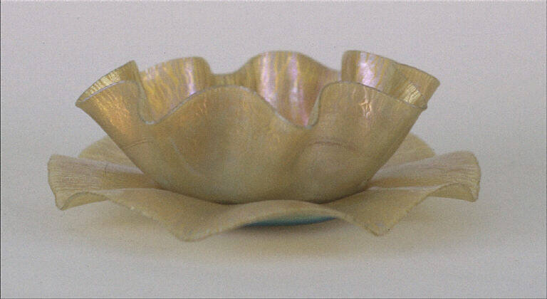 Bowl, gold and orchid ruffled