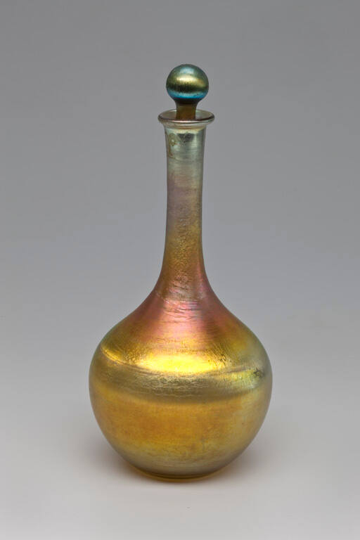 Bottle, iridescent gold and red, with stopper
