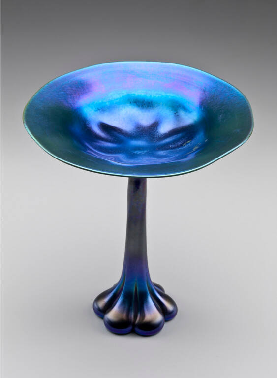 Compote, Blue Iridescent, Tapering Scallops