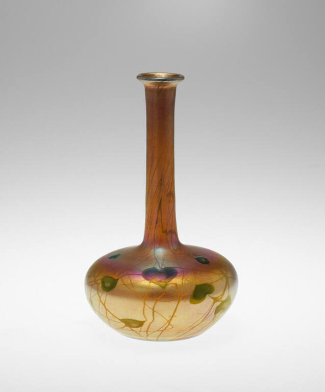 Vase or Bottle, Iridescent Gold and Pink with Ivy Leaves