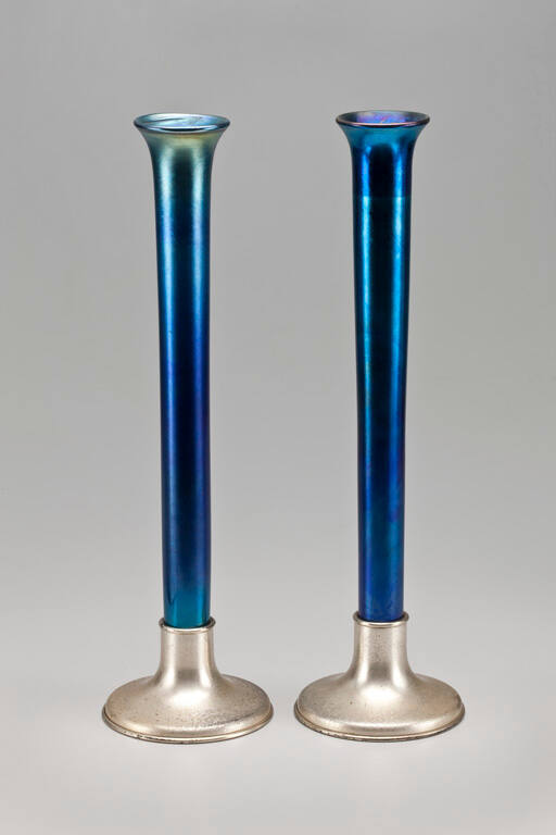 Vases, blue with silver bases