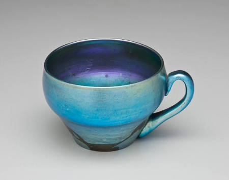 Cup, Blue Iridescent, Ivy Pattern