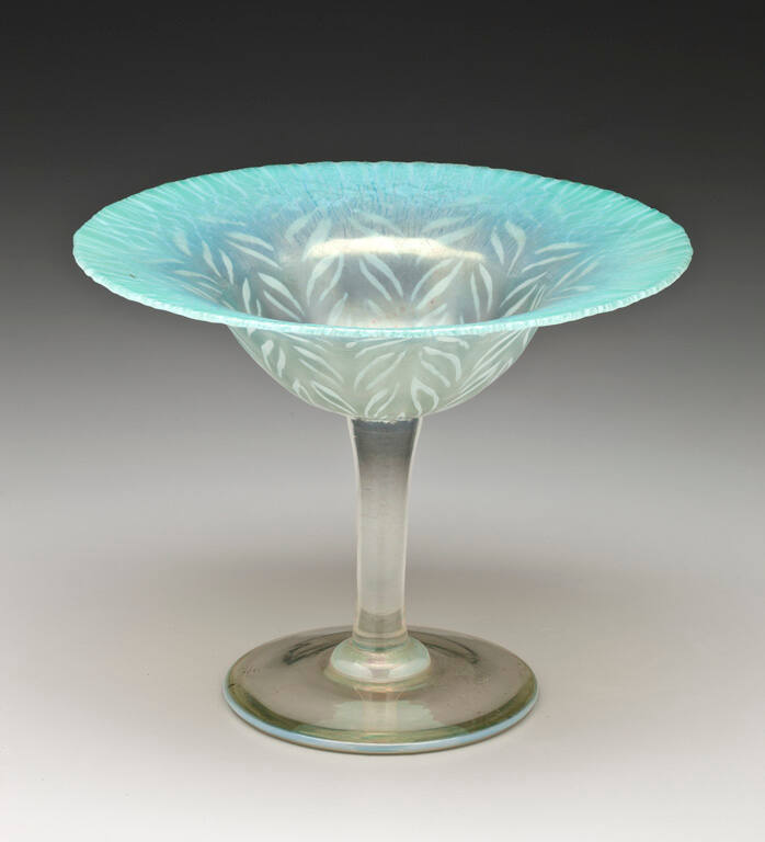 Compote, Aquamarine With Leaf Design