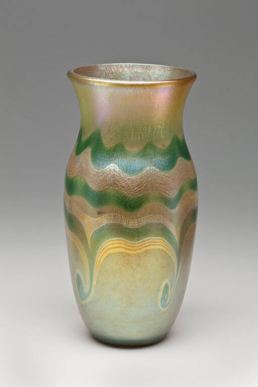 Vase, iridescent with wavy gold and green bands