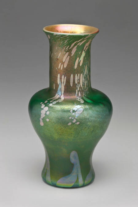Vase, Green With Gold Lining and Iridescent Splatter Design