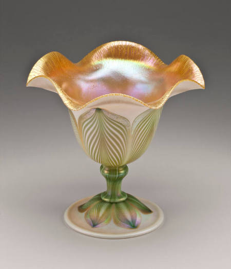 Compote, gold interior, white and green lotus leaves