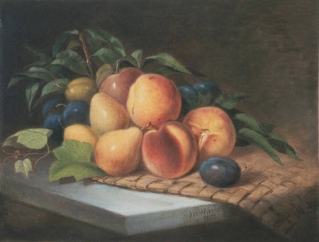Tabletop Still Life with Peaches, Pears, Plums and Apples