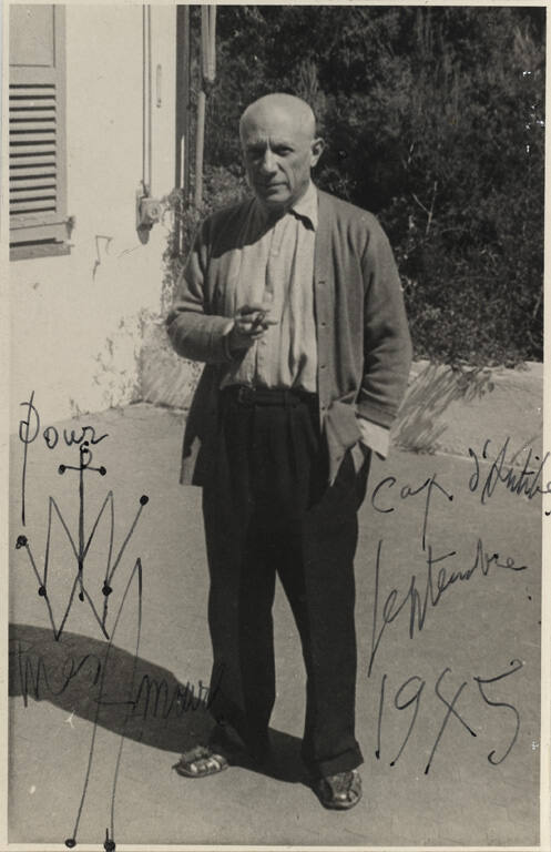 Portrait of Picasso with ink drawing, Ma Chambre, on verso