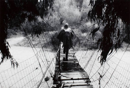 Man crossing bridge, Rodeo Grounds Topanga Creek, Topanga Canyon, CA