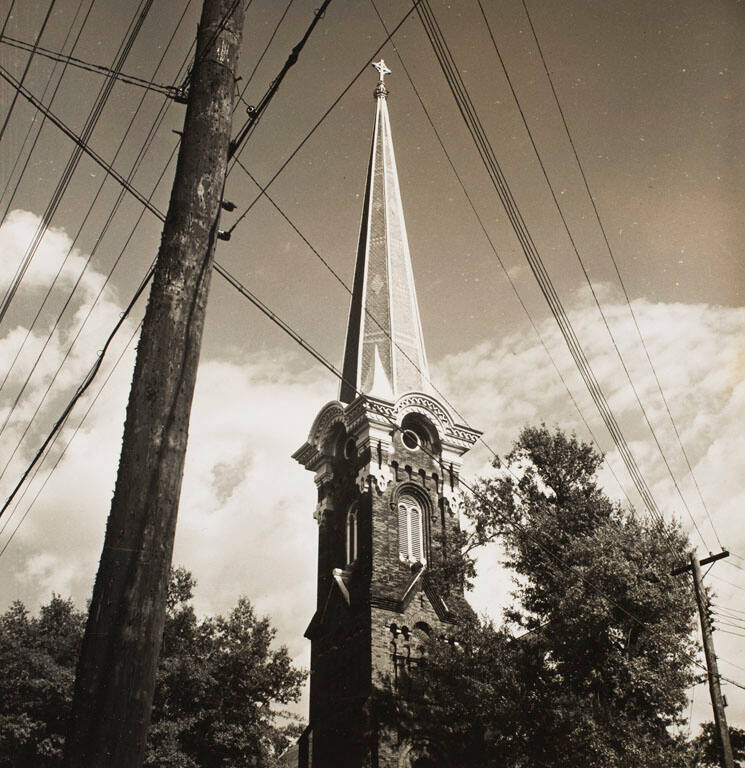Church steeple and wires