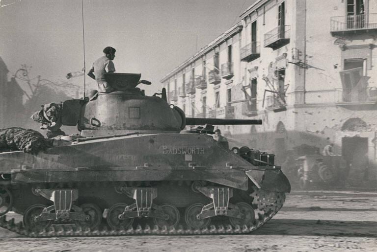 [British tanks proceeding to Naples during fight for the city]