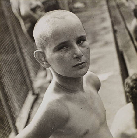 Shorn youth at Camp Nitgedaiget, recreational getaway for American Communists and sympathizers, near Beacon, New York