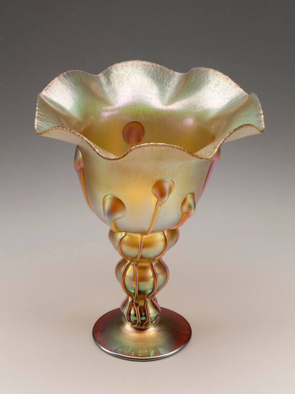 Vase, Gold Iridescent With Applied Decoration