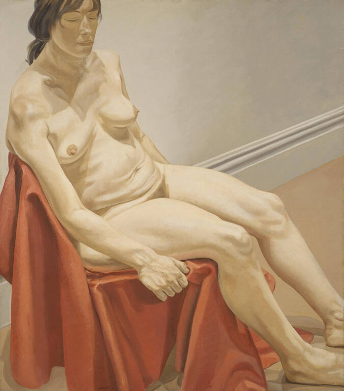 Seated Female Nude on Red Drape