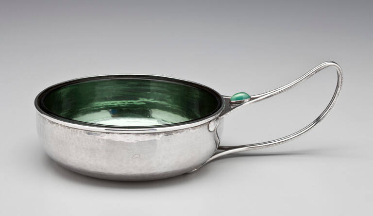 Dish or porringer with green glass liner