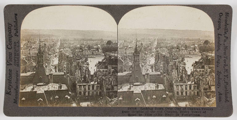 Looking Down Over City of Chateau-Thierry from Heights of the Old Chateau, Belfry Tower of Hotel de Ville (City Hall) in Foreground